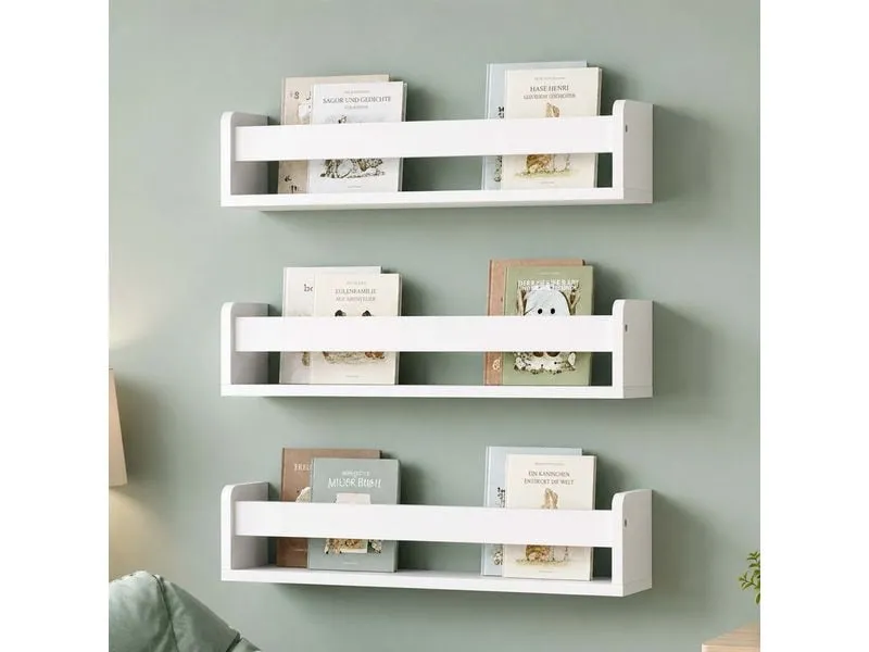 relaxdays Wandregal 3er Set, MDF, Weiss, 58 x 12 x 10 cm relaxdays Wandregal 3er Set, MDF, Weiss, 58 x 12 x 10 cm