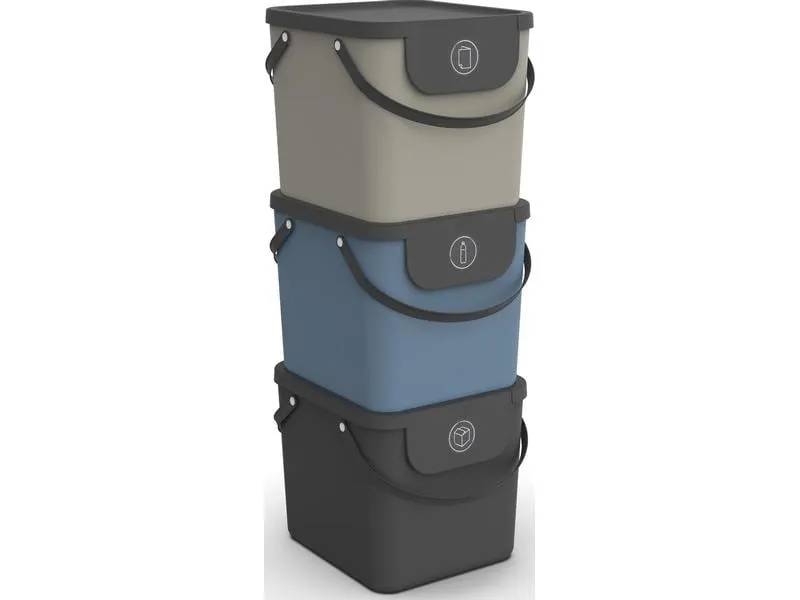 Rotho Recyclingbehälter Albula 40 l, Blau/Grau/Schwarz