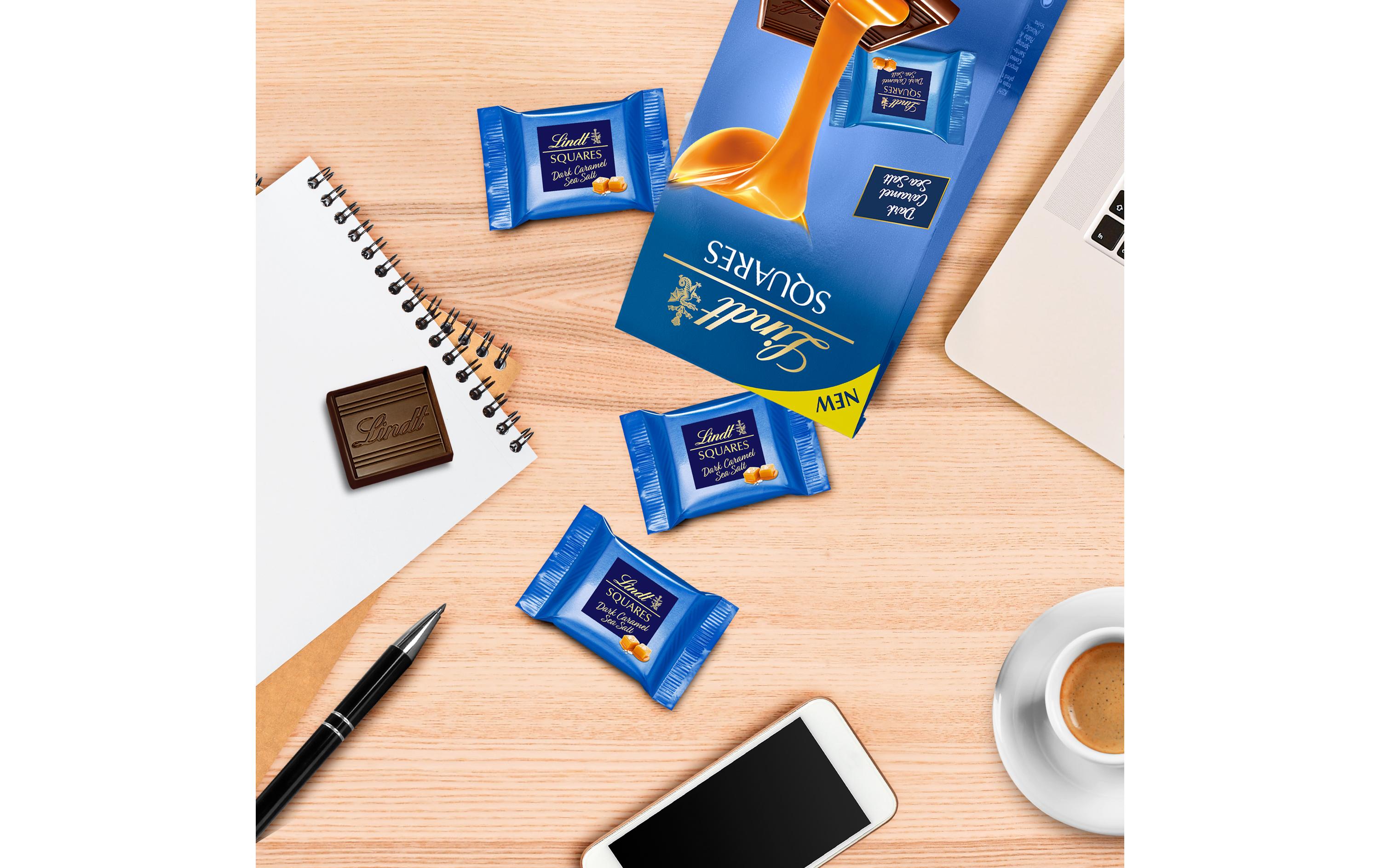 Lindt Schokoladen-Pralinen Squares Dark Caramel Sea Salt 144 g