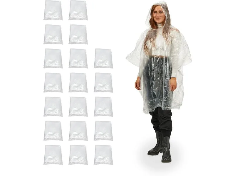 relaxdays Regenponcho 20 Stück, Transparent