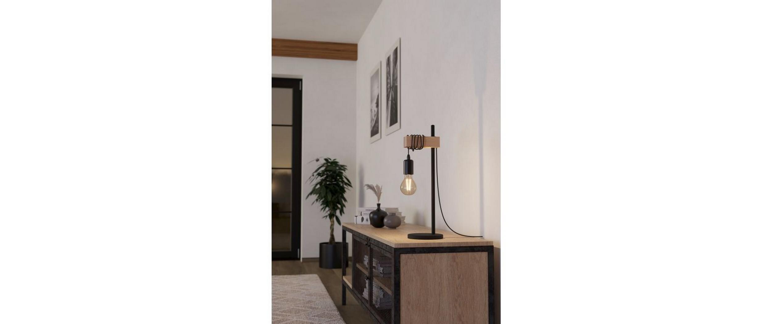 EGLO Leuchten Tischleuchte TOWNSHEND schwarz, braun exkl. E27 1x10W