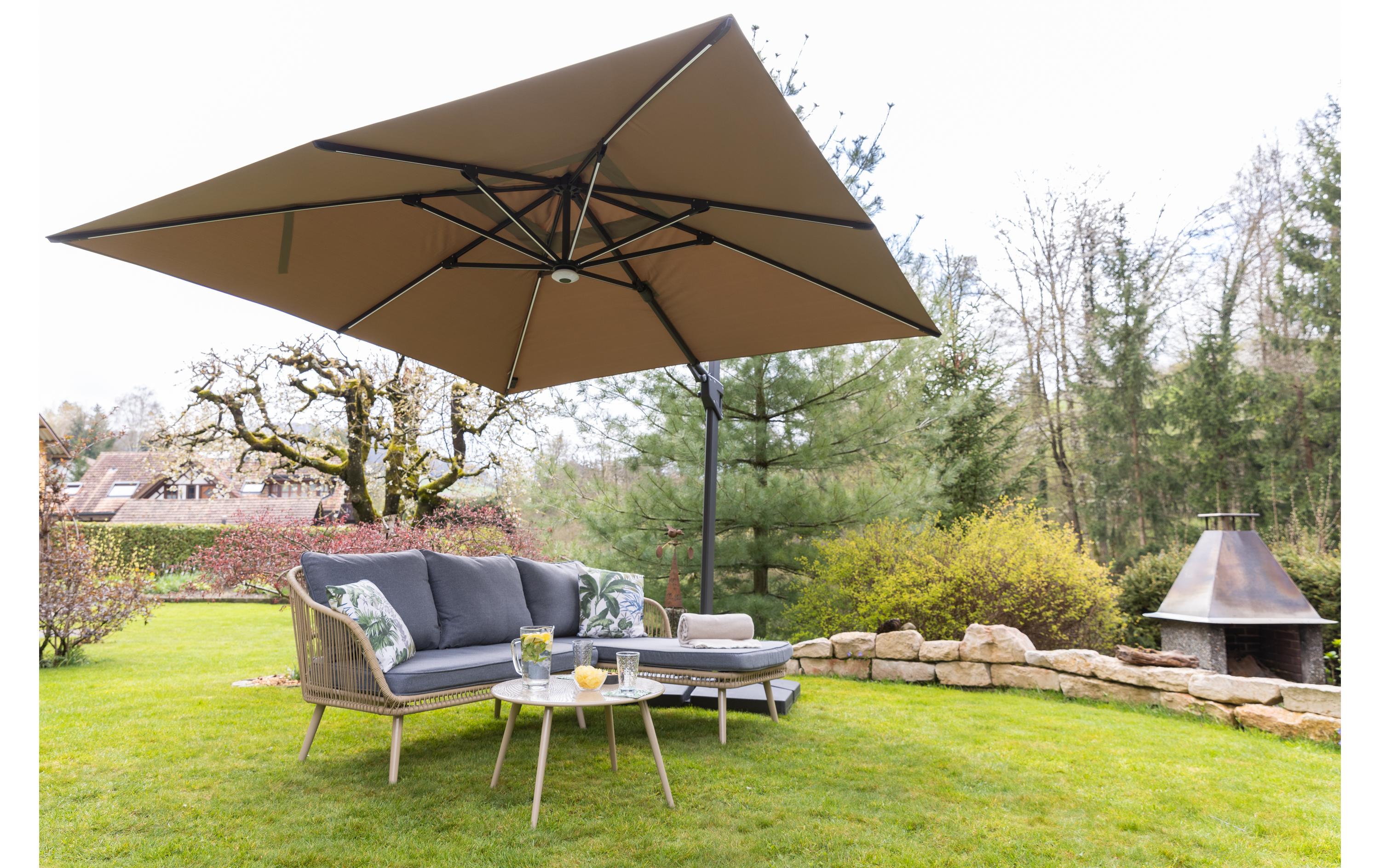 COCON Sonnenschirm mit LED, 300 x 300 cm, hängend, Taupe