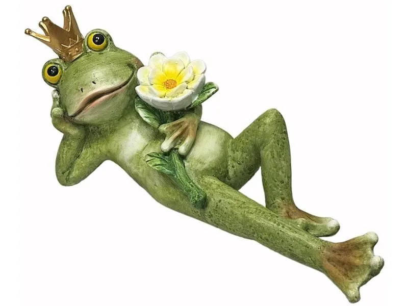 Dameco Dekofigur Froschkönig liegend mit Rose 11 x 32 x 16 cm