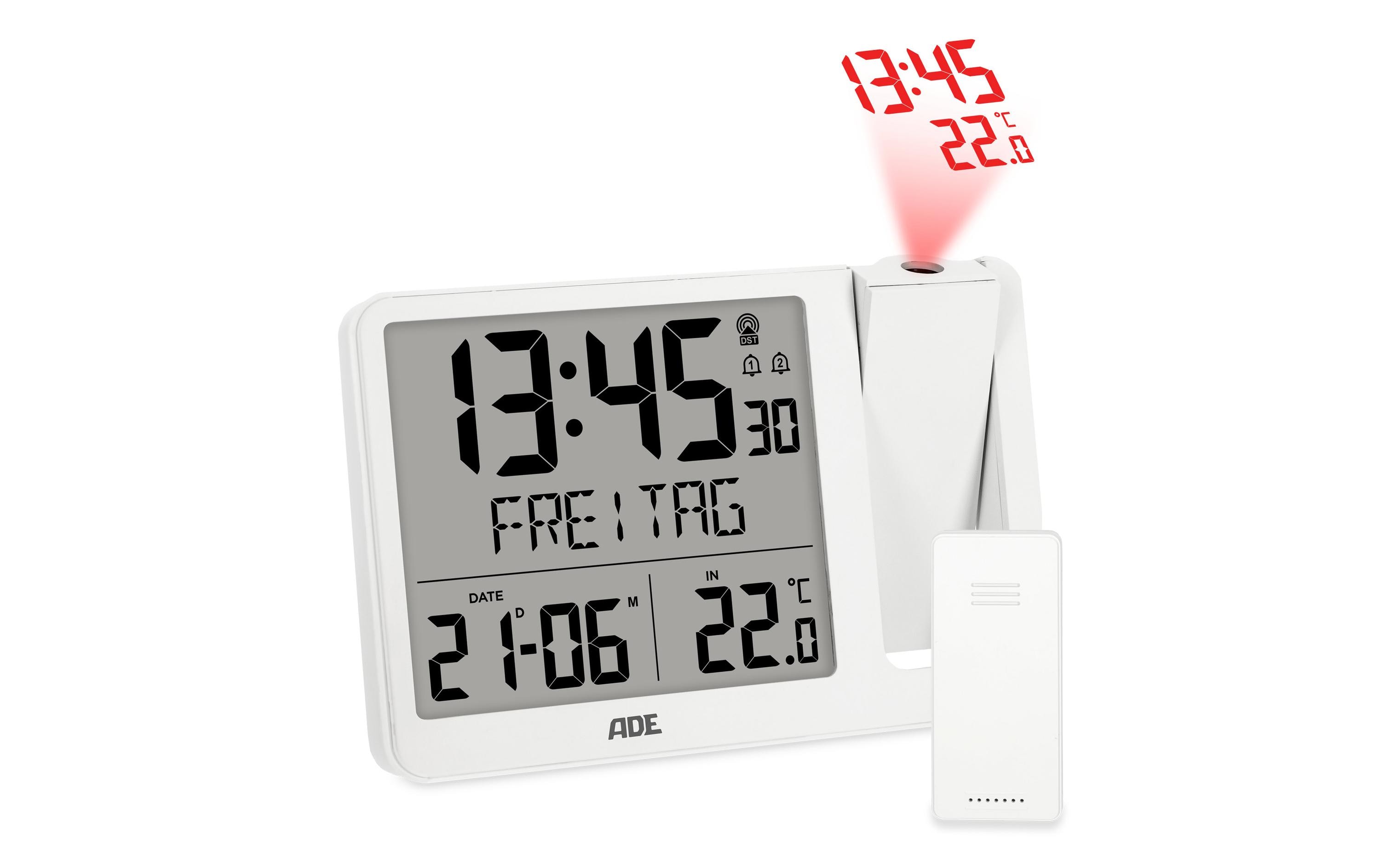 ADE Funkuhr digital Weiss