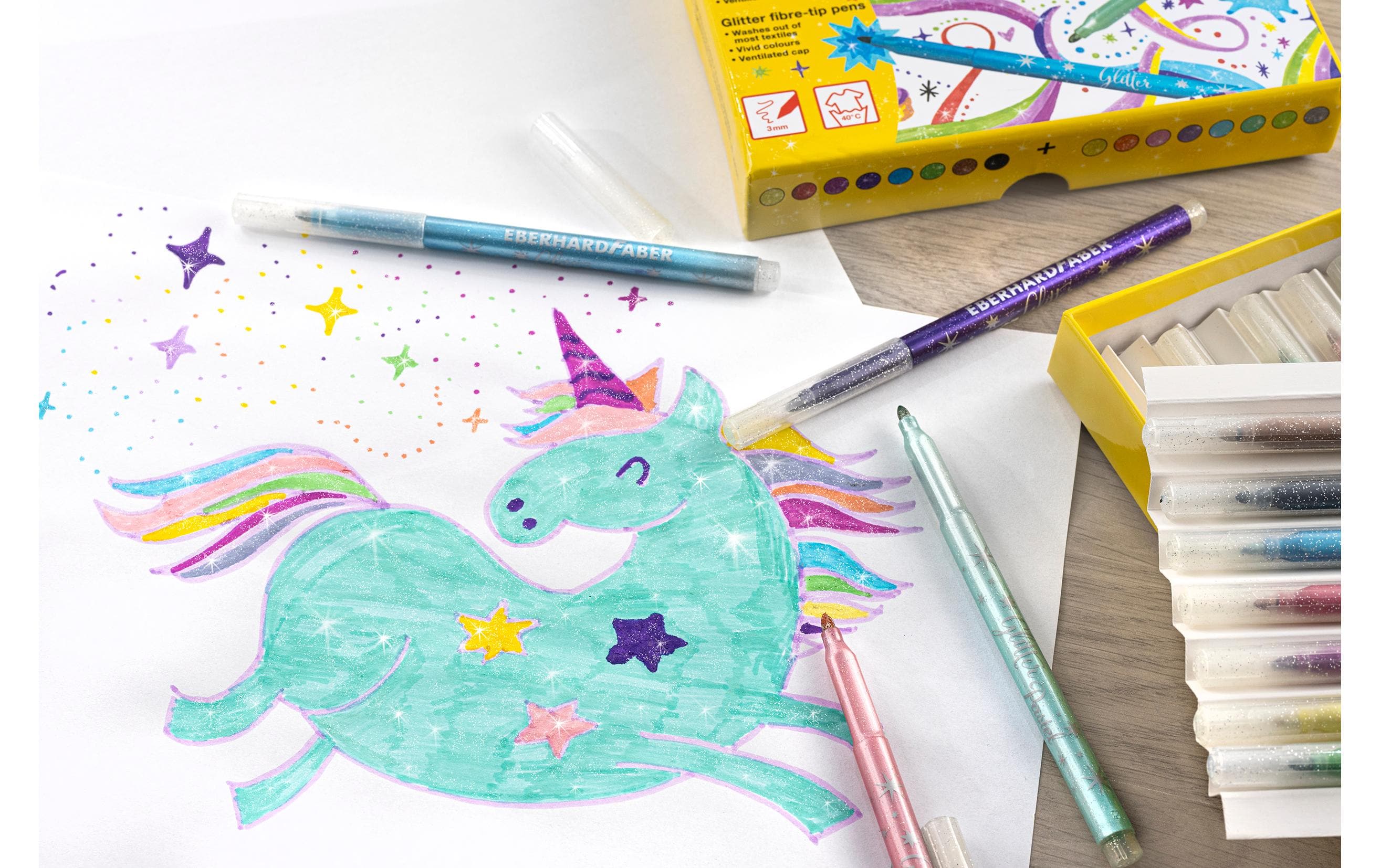 Eberhard Faber Filzstift Glitter 16 Stück, Mehrfarbig