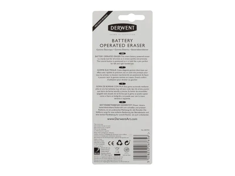Derwent Batteriebetriebener Radierstift, inkl. 8 Ersatzradiergummis