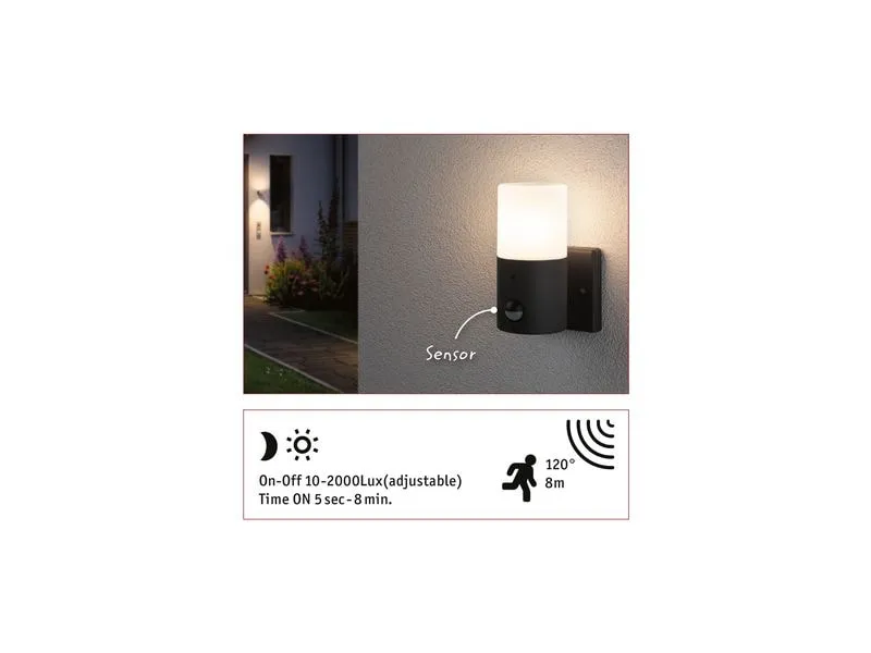 Paulmann Wandleuchte Tubs Bewegungsmelder max. 15W 230 V Grau matt