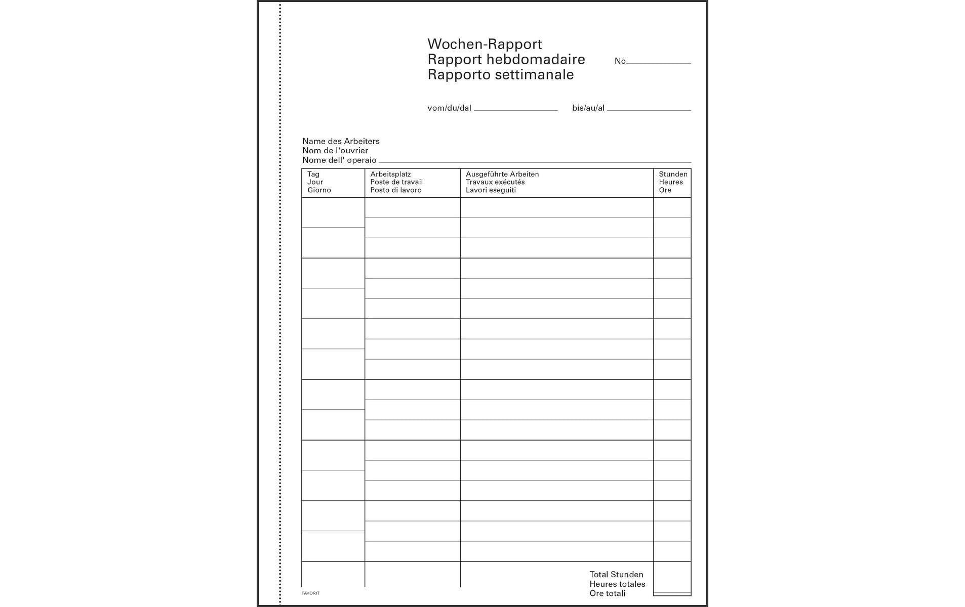 Favorit Durchschreibeblock 156 x 210 mm, Wochen-Rapporte