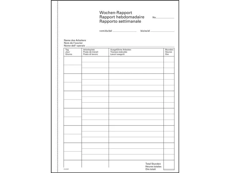 Favorit Durchschreibeblock 156 x 210 mm, Wochen-Rapporte Favorit Durchschreibeblock 156 x 210 mm, Wochen-Rapporte