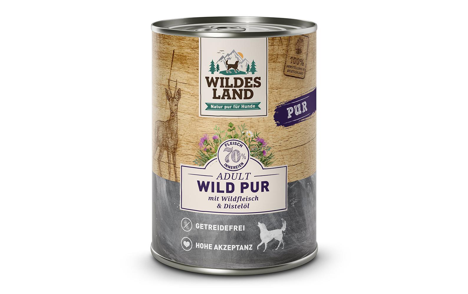 Wildes Land Nassfutter Dog Adult Wild PUR mit Distelöl, 6 x 400 g