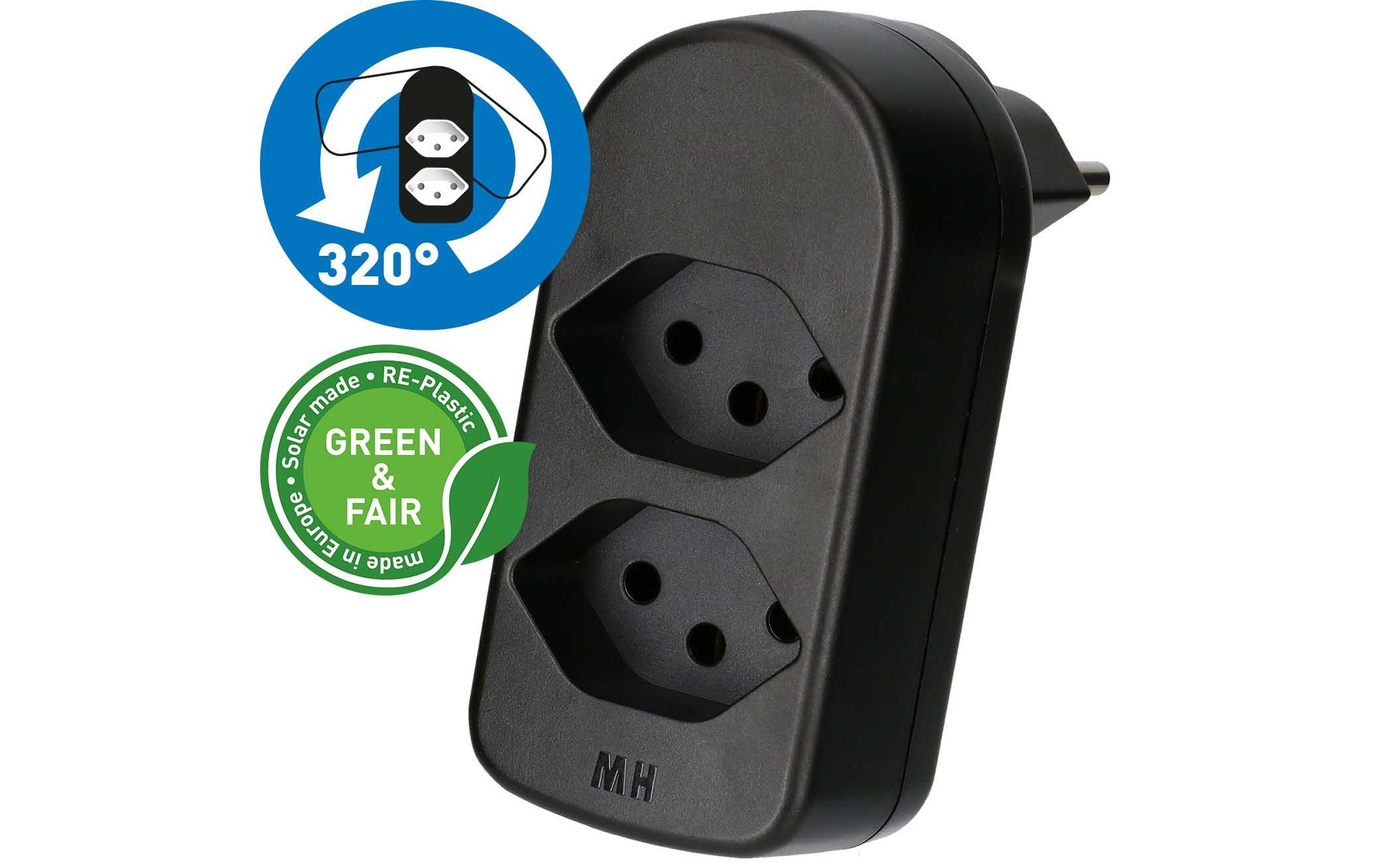 Max Hauri Abzweigstecker ADAPT 2x Typ 13 drehbar Green+Fair
