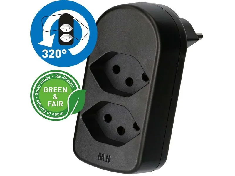 Max Hauri Abzweigstecker ADAPT 2x Typ 13 drehbar Green+Fair Max Hauri Abzweigstecker ADAPT 2x Typ 13 drehbar Green+Fair