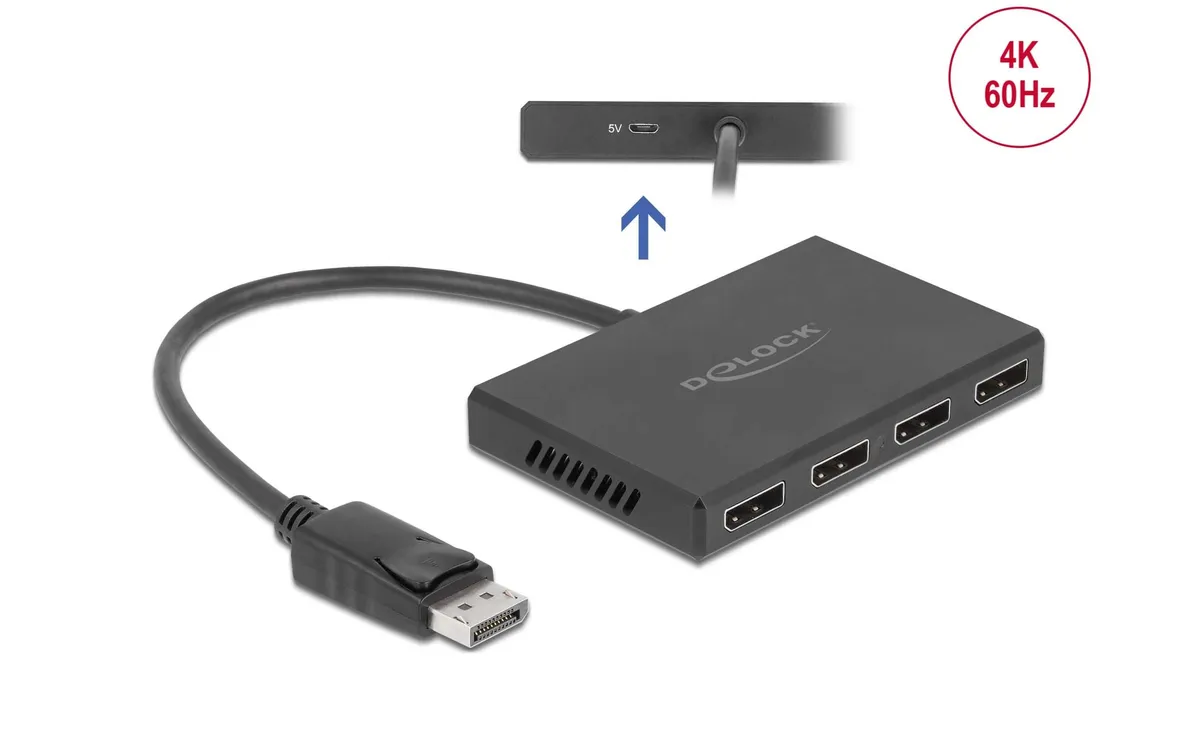 Delock 4-Port Signalsplitter Displayport, 4K/60Hz