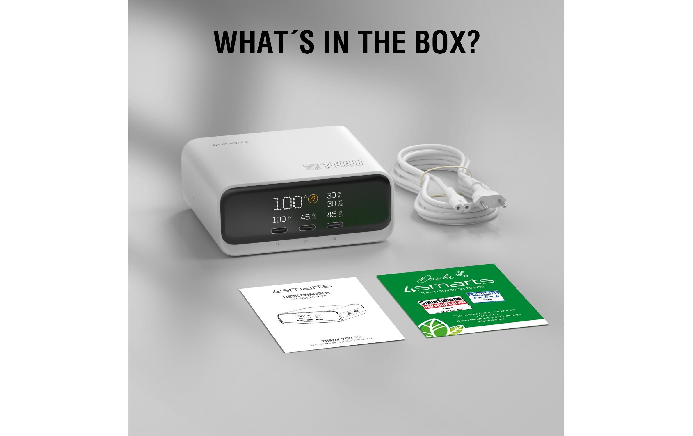 4smarts Ladestation GaN Screen 100W 3C+2A