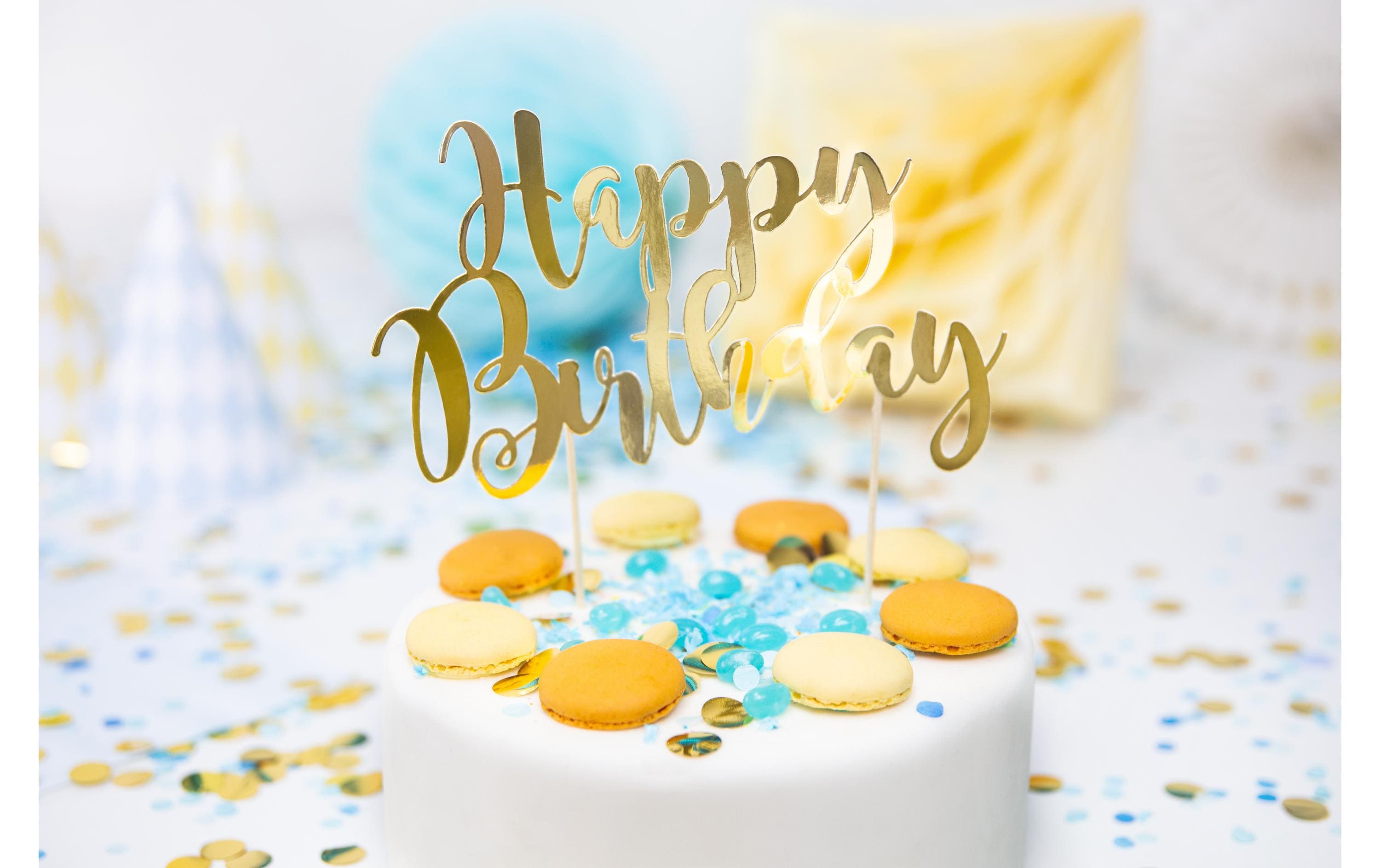 Partydeco Kuchen-Topper Happy Birthday 1 Stück, Gold