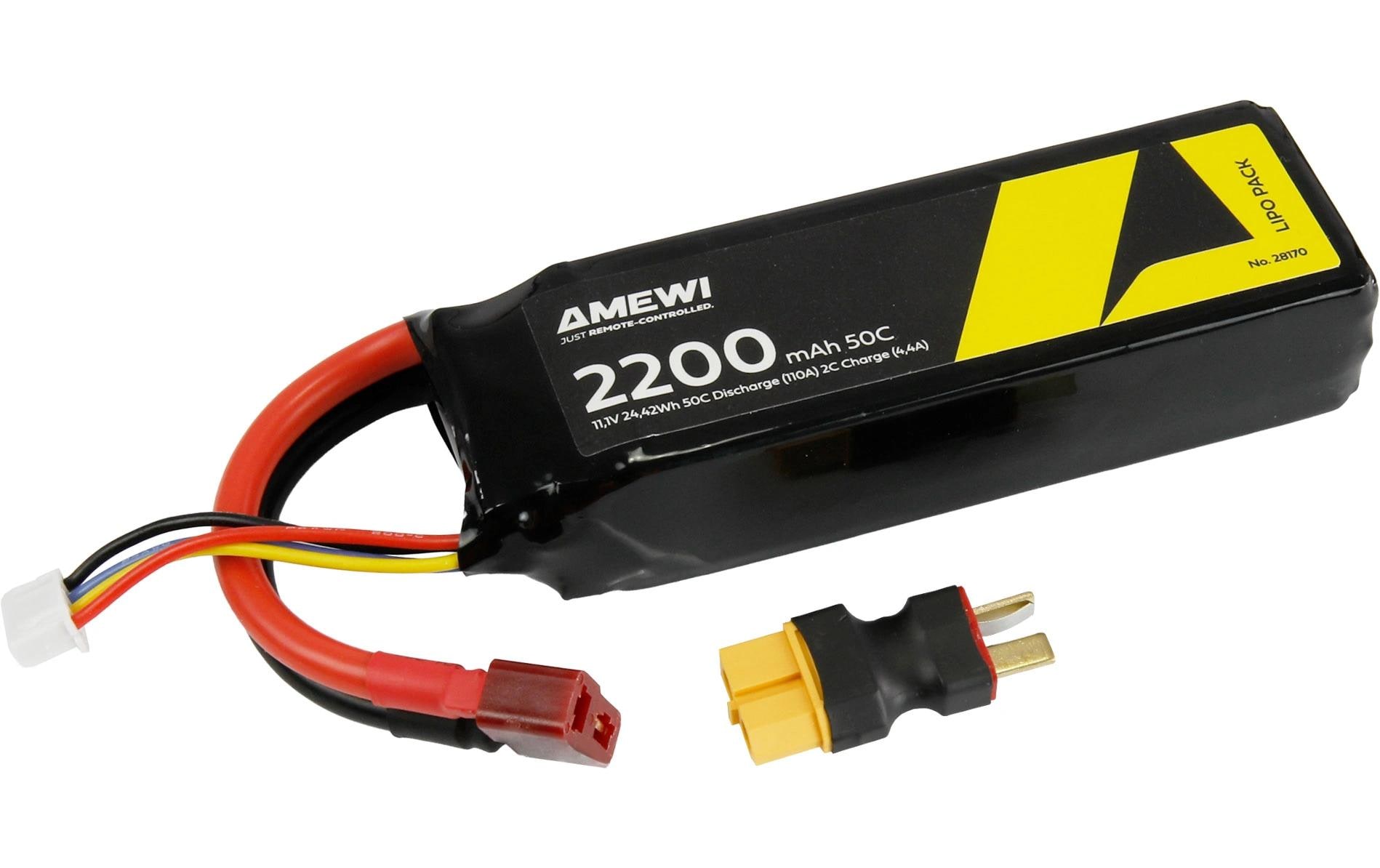 Amewi RC-Akku LiPo 3S 11.1 V 2200 mAh 50C Inkl. Adapter T-Plug Amewi RC-Akku LiPo 3S 11.1 V 2200 mAh 50C Inkl. Adapter T-Plug