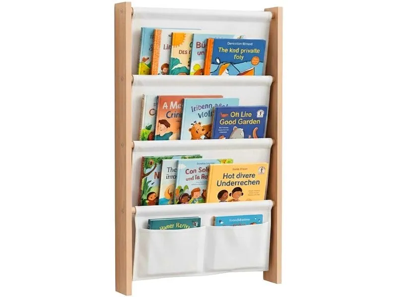 relaxdays Kinderbücherregal MDF, Stoff, Natur, Weiss relaxdays Kinderbücherregal MDF, Stoff, Natur, Weiss