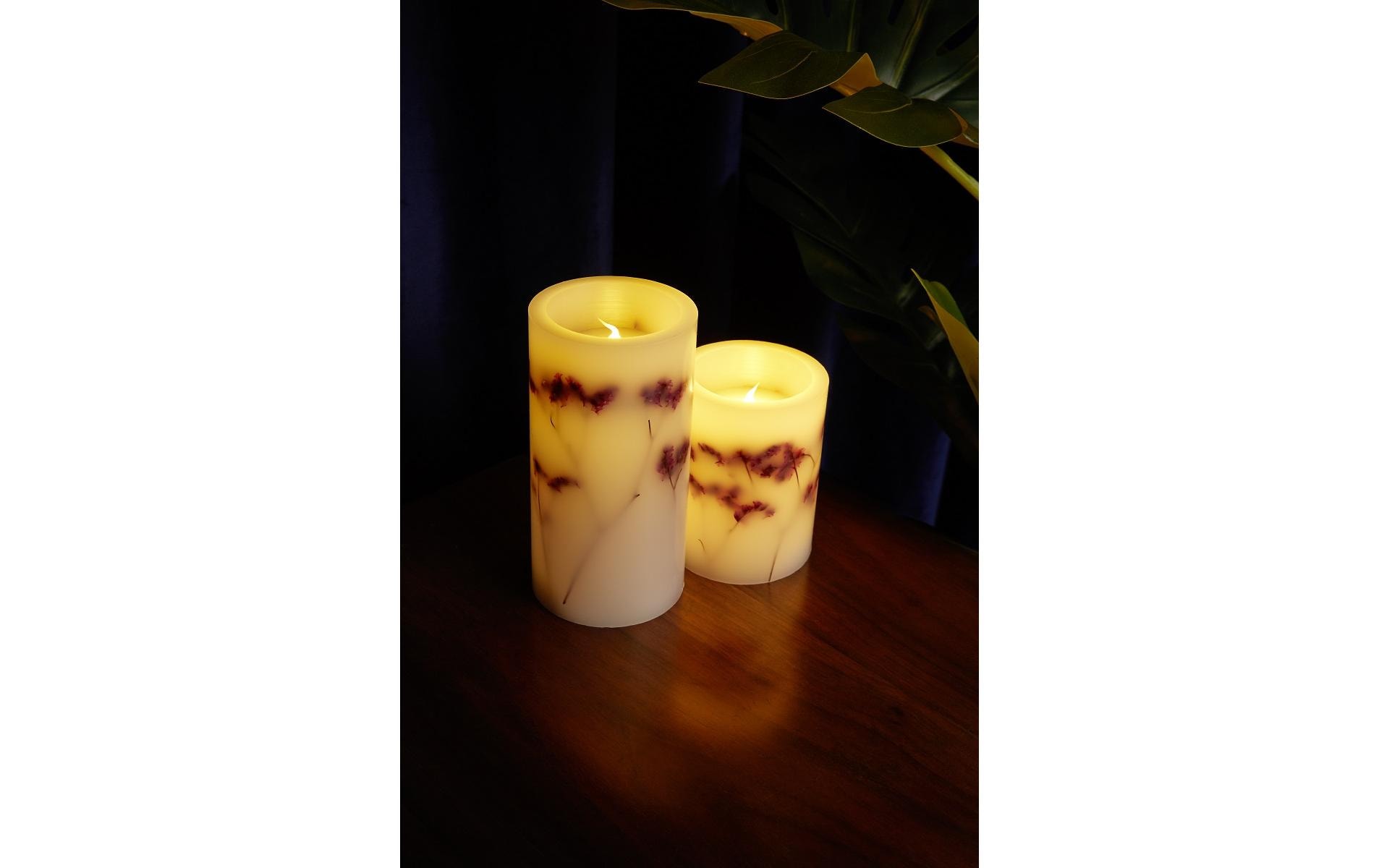 Pauleen LED-Kerzen Set Shiny Bloom, Ø 7.6 cm, Violett/Weiss, 2 Stk.