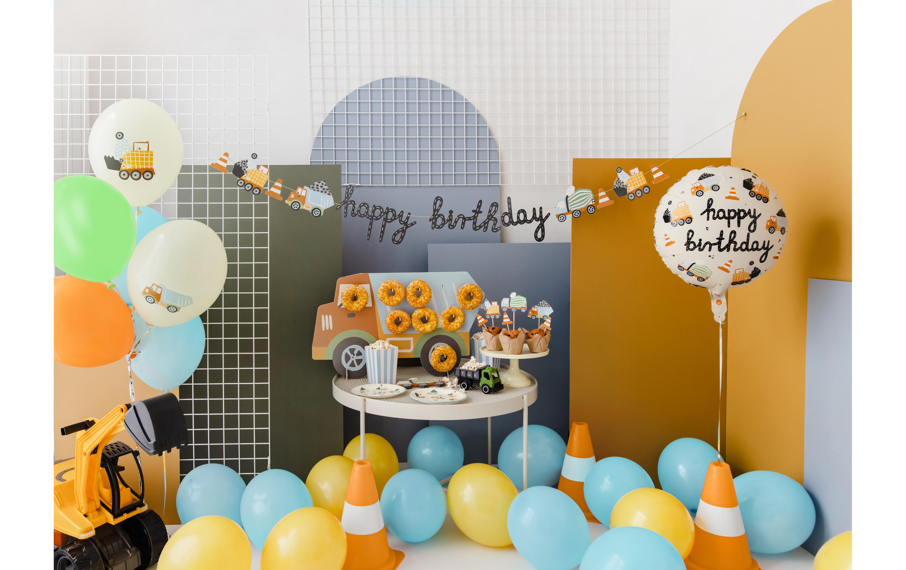 Partydeco Kuchen-Topper Baufahrzeuge 1 Stück, Mehrfarbig