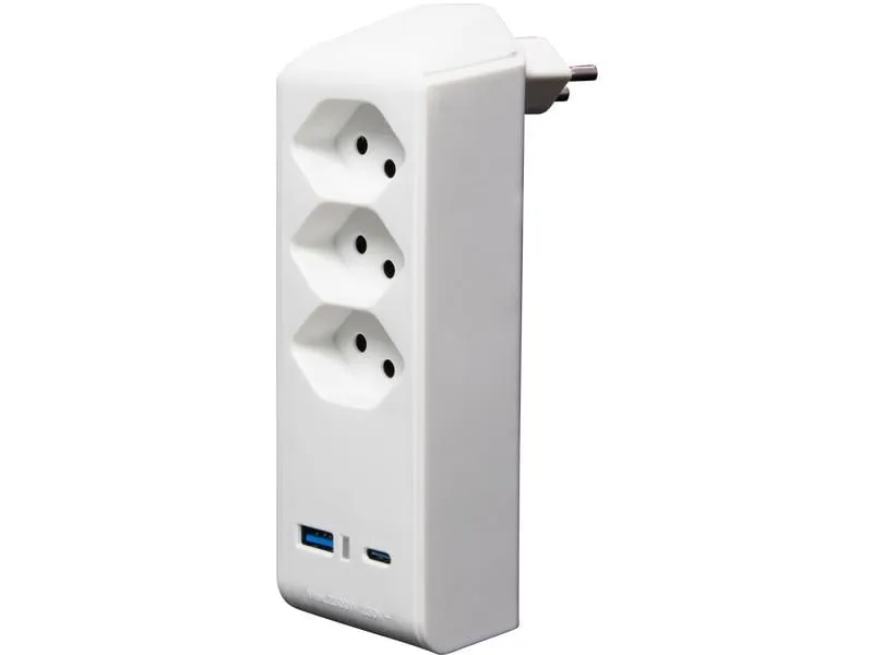 Brennenstuhl Abzweigstecker 3 x T13, 1 x USB A, 1 x USB C, 300° drehbar
