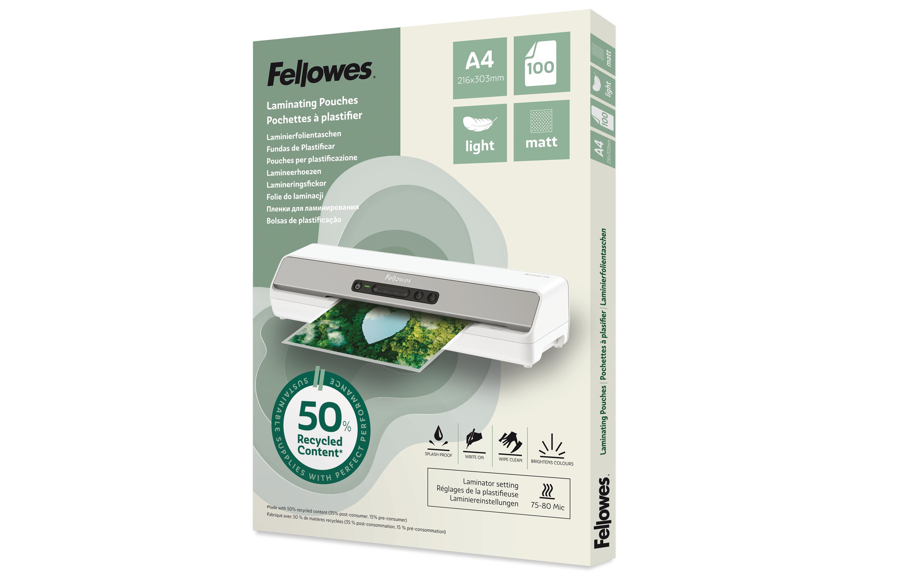 Fellowes Laminierfolie A4, 80 µm, 100 Stück, Matt