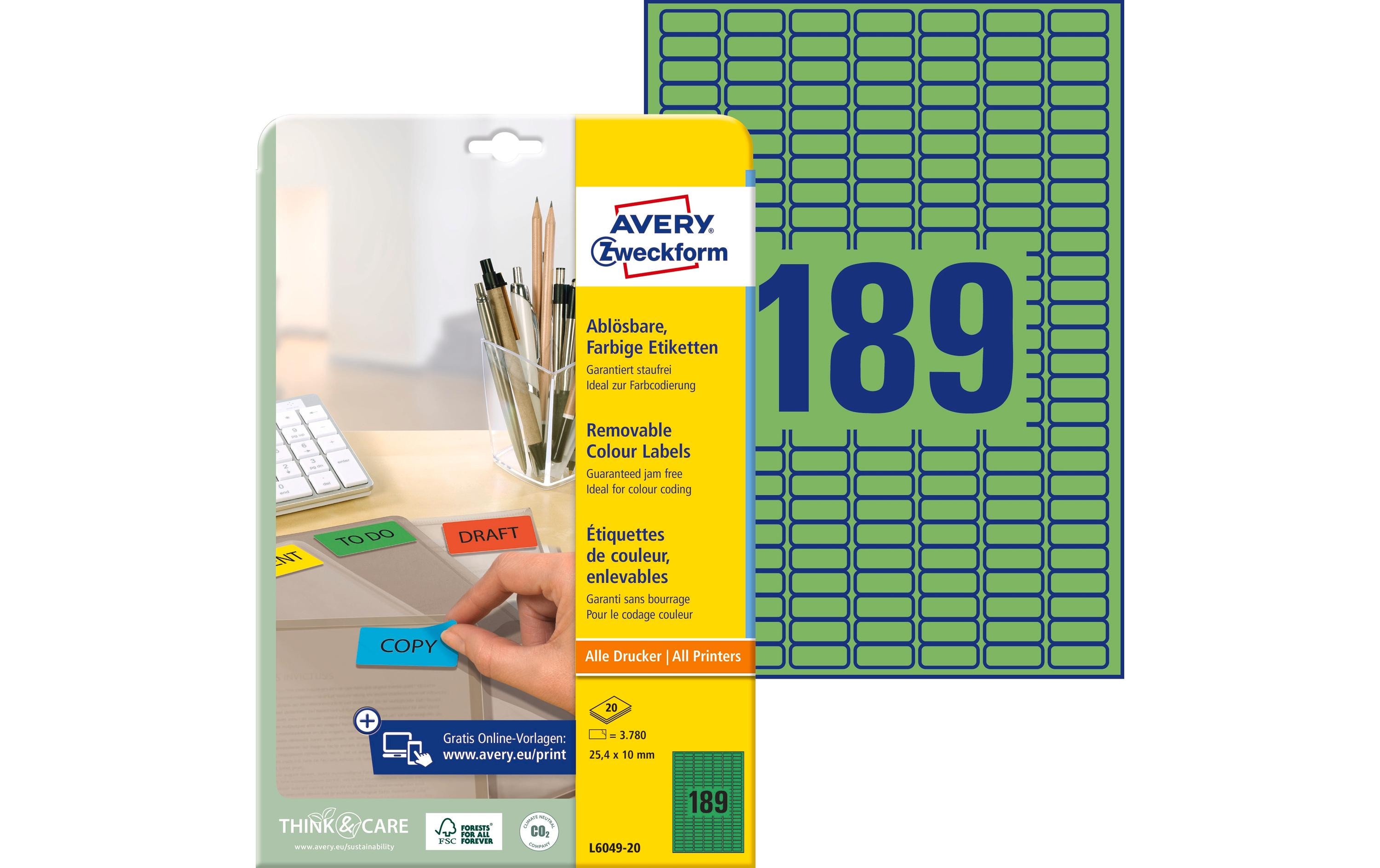 Avery Zweckform Ordneretiketten 25.4 x 10 mm, 20 Blatt, Grün