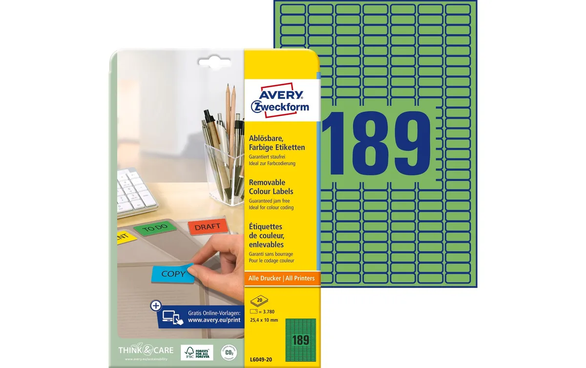 Avery Zweckform Ordneretiketten 25.4 x 10 mm, 20 Blatt, Grün Avery Zweckform Ordneretiketten 25.4 x 10 mm, 20 Blatt, Grün
