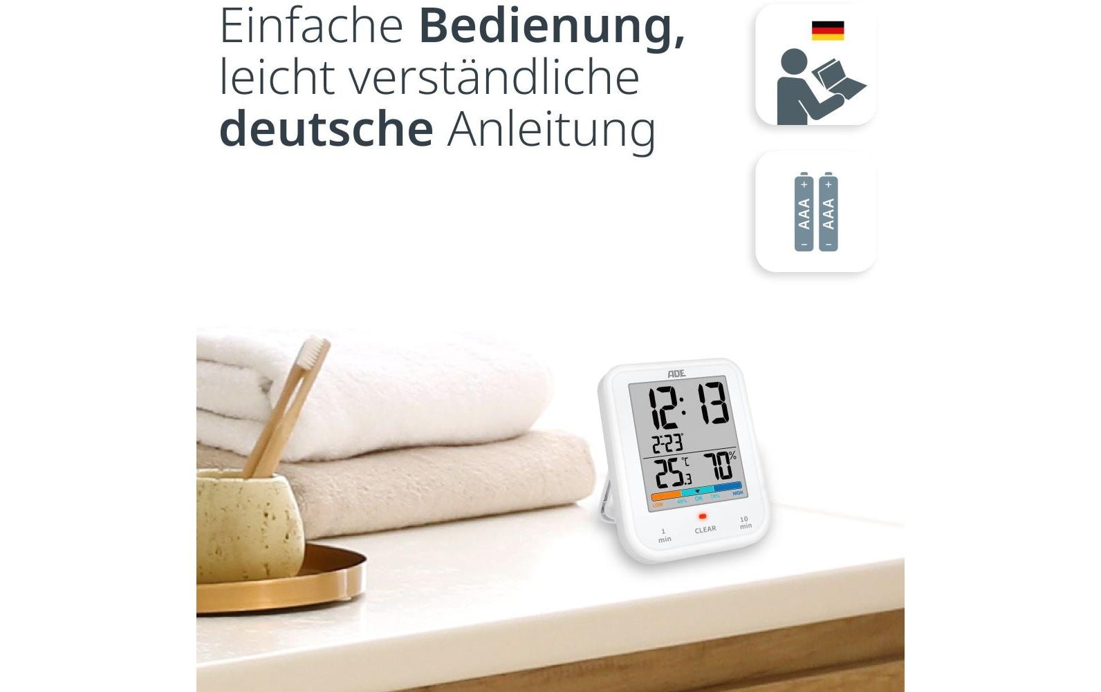 ADE Wetterstation Thermo-Hygrometer Weiss