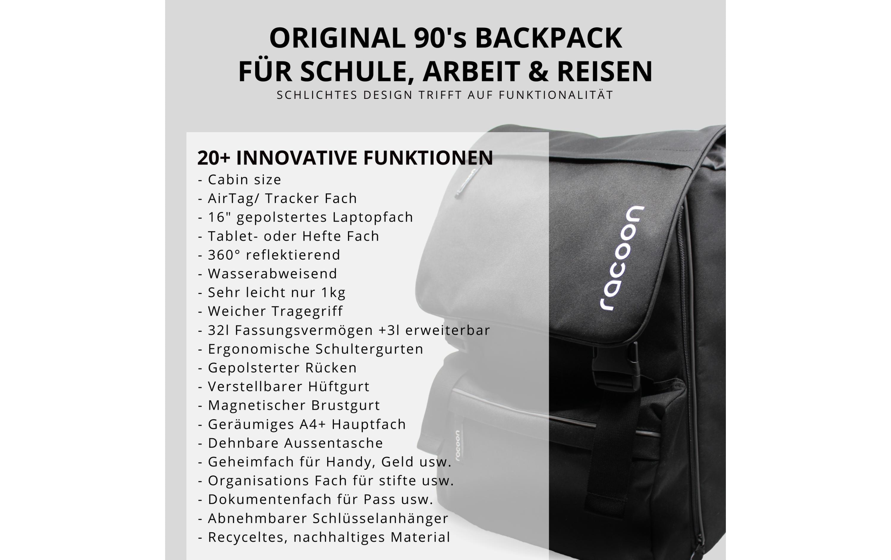 Racoon Rucksack Original 35 l, Schwarz