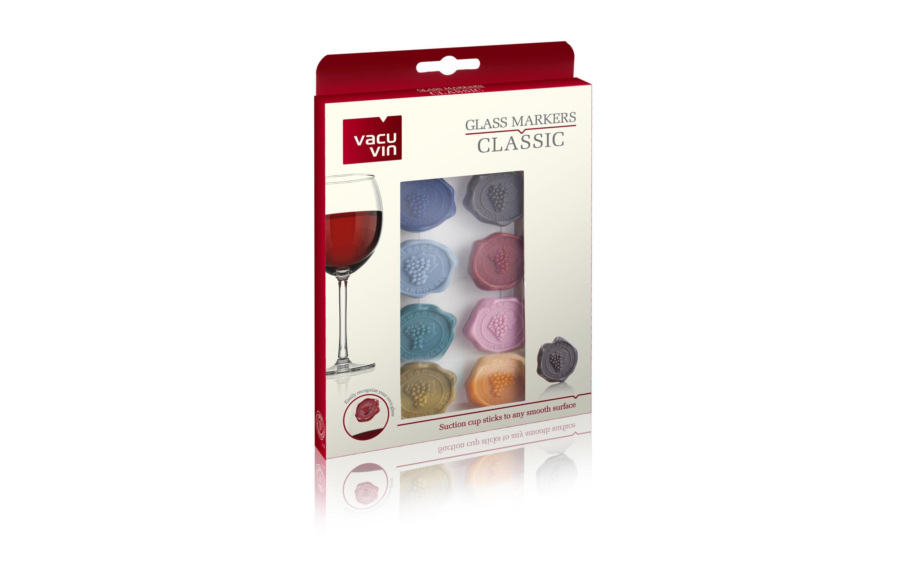 Vacuvin Glasmarkierer Classic Weinsiegel, 8 Stück, Mehrfarbig
