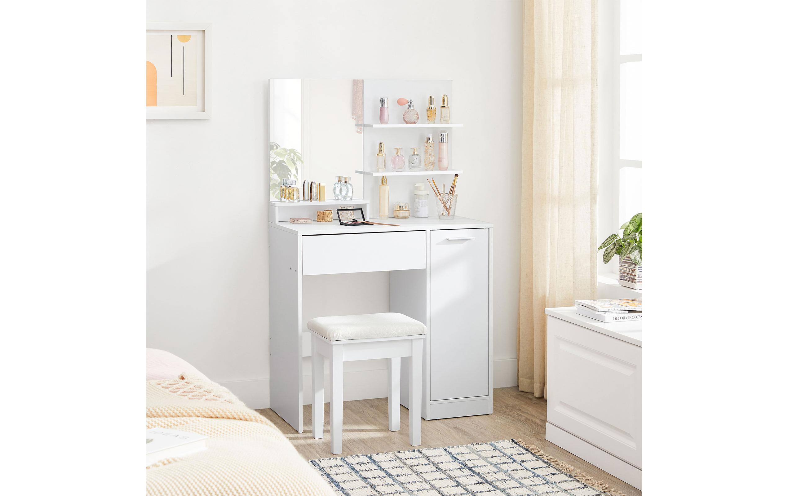 VASAGLE Schminktisch 80 x 40 x 132 cm, Weiss