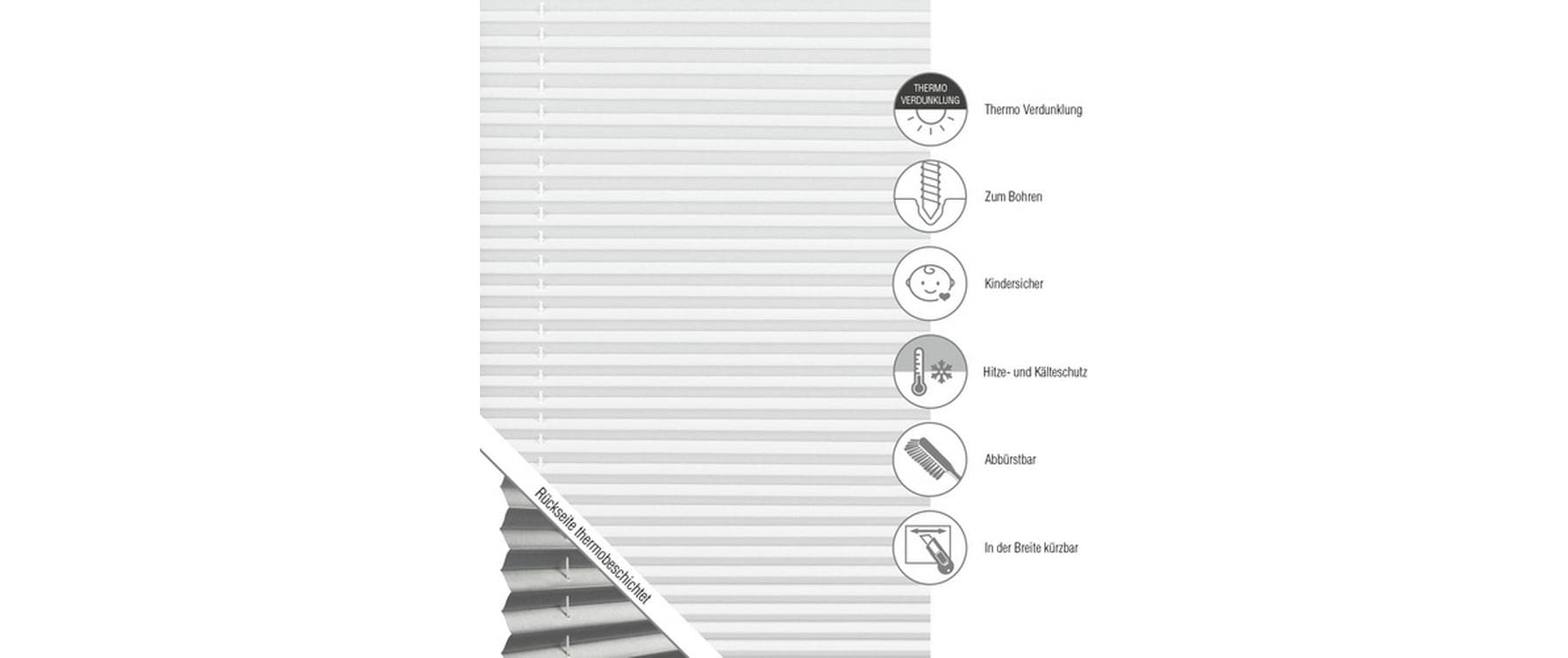 Gardinia Plissée Concept Thermo, Weiss, 40 x 130 cm