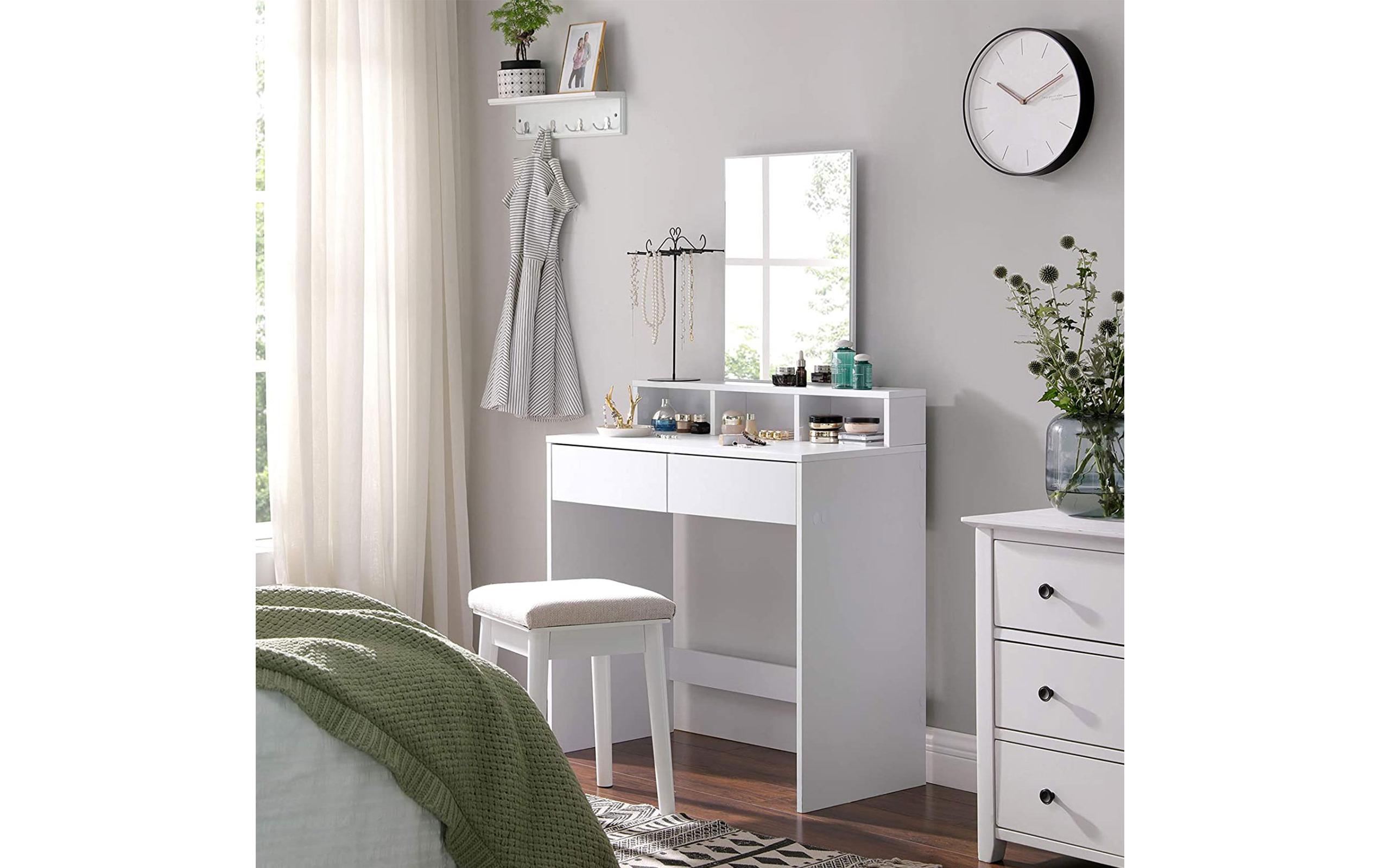 VASAGLE Schminktisch 80 x 40 x 140 cm, Weiss