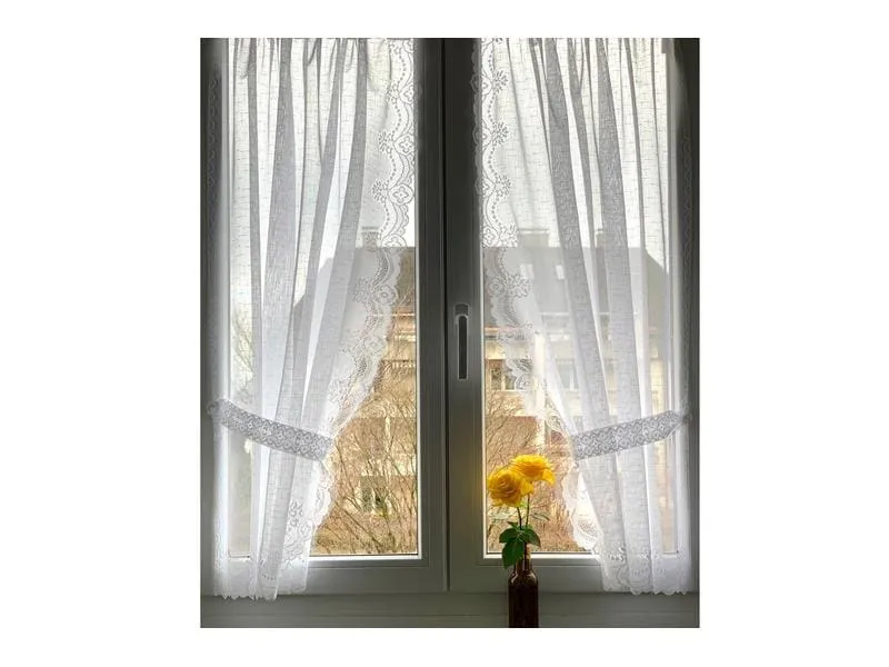 Hubatka Tagvorhang Vitrage Spitzen-Vitragen 95 cm x 110 cm, Weiss