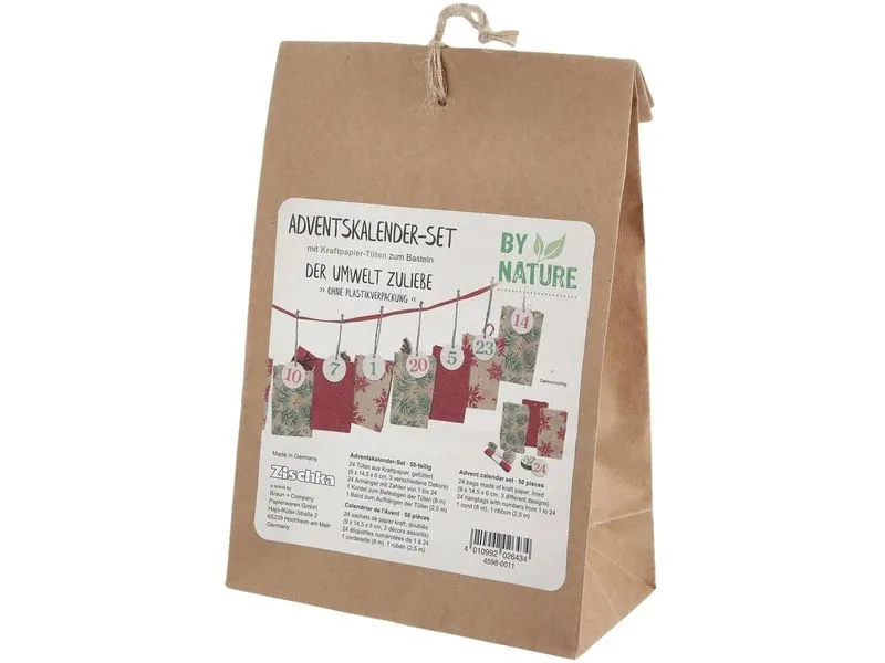Braun + Company Adventskalender Set Nature, 24 Tüten, 50-teilig