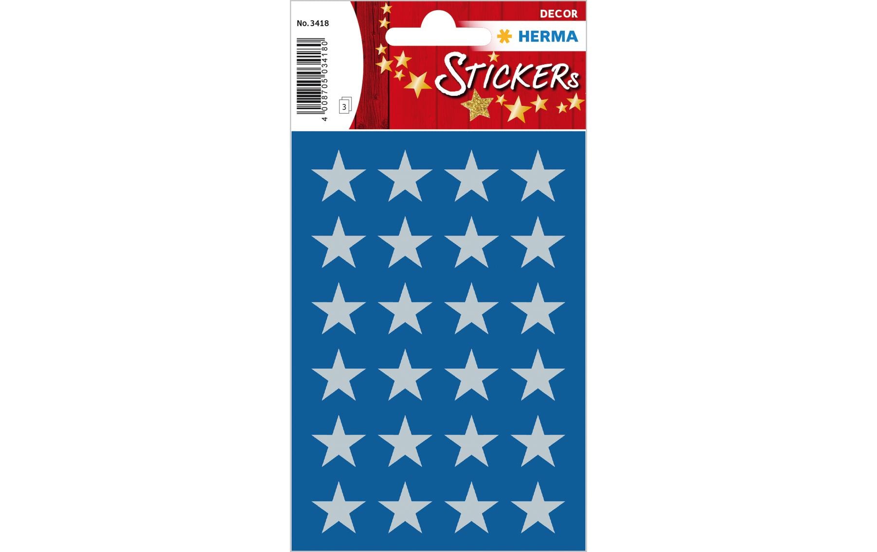 Herma Stickers Weihnachtssticker Sterne 3 Blatt à 72 Sticker, Silber