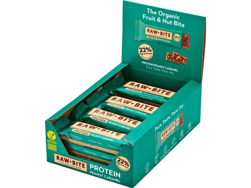 Rawbite Rohkostriegel Protein Peanut Caramel 12 x 45 g