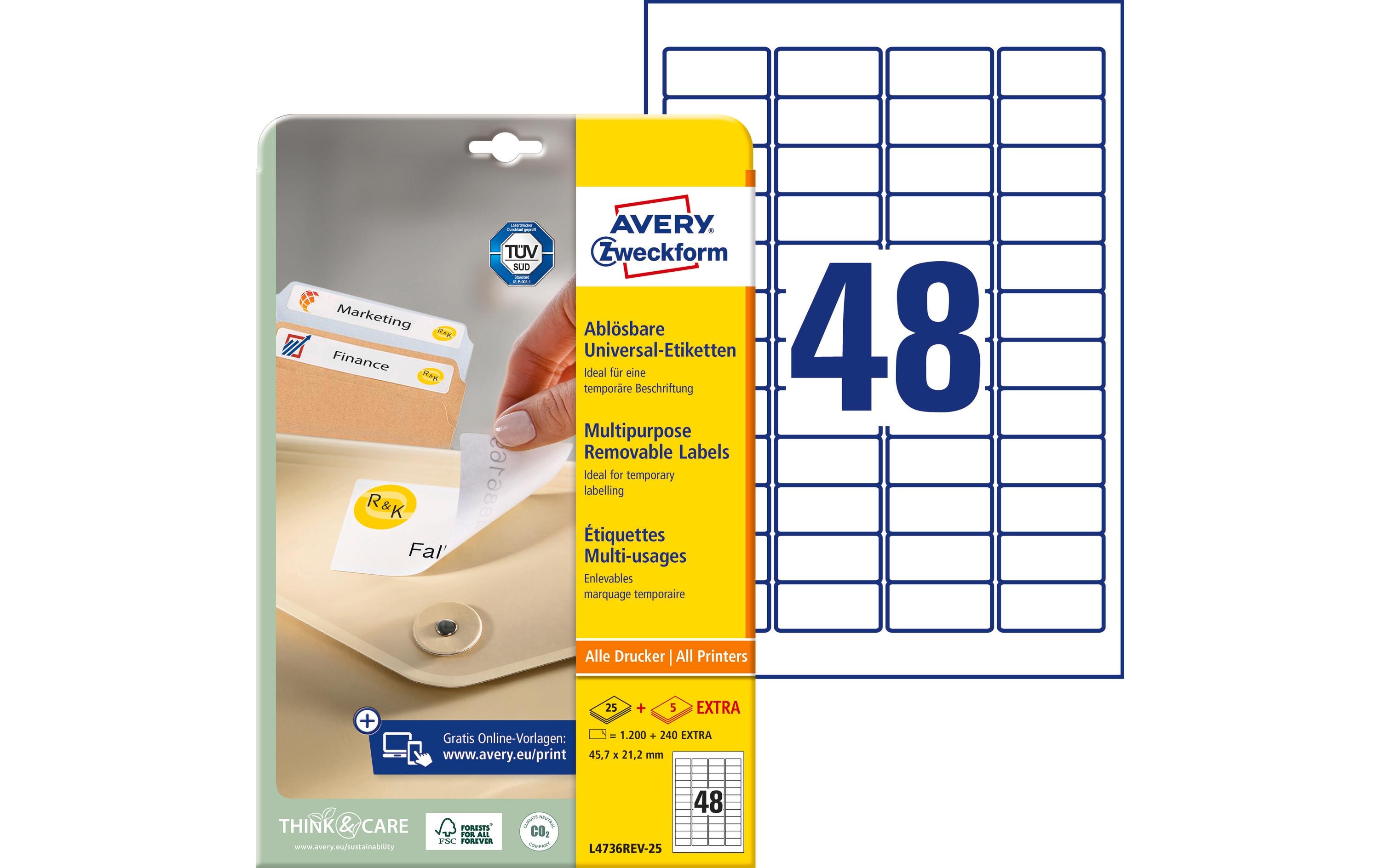 Avery Zweckform Mini-Etiketten Stick + Lift 45.7 x 21.2 mm, 25 Blatt