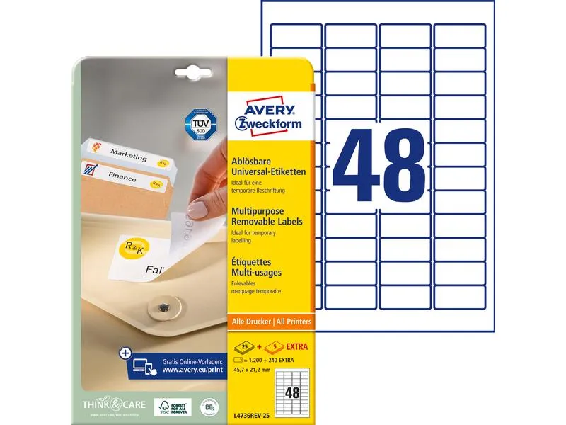 Avery Zweckform Mini-Etiketten Stick + Lift 45.7 x 21.2 mm, 25 Blatt