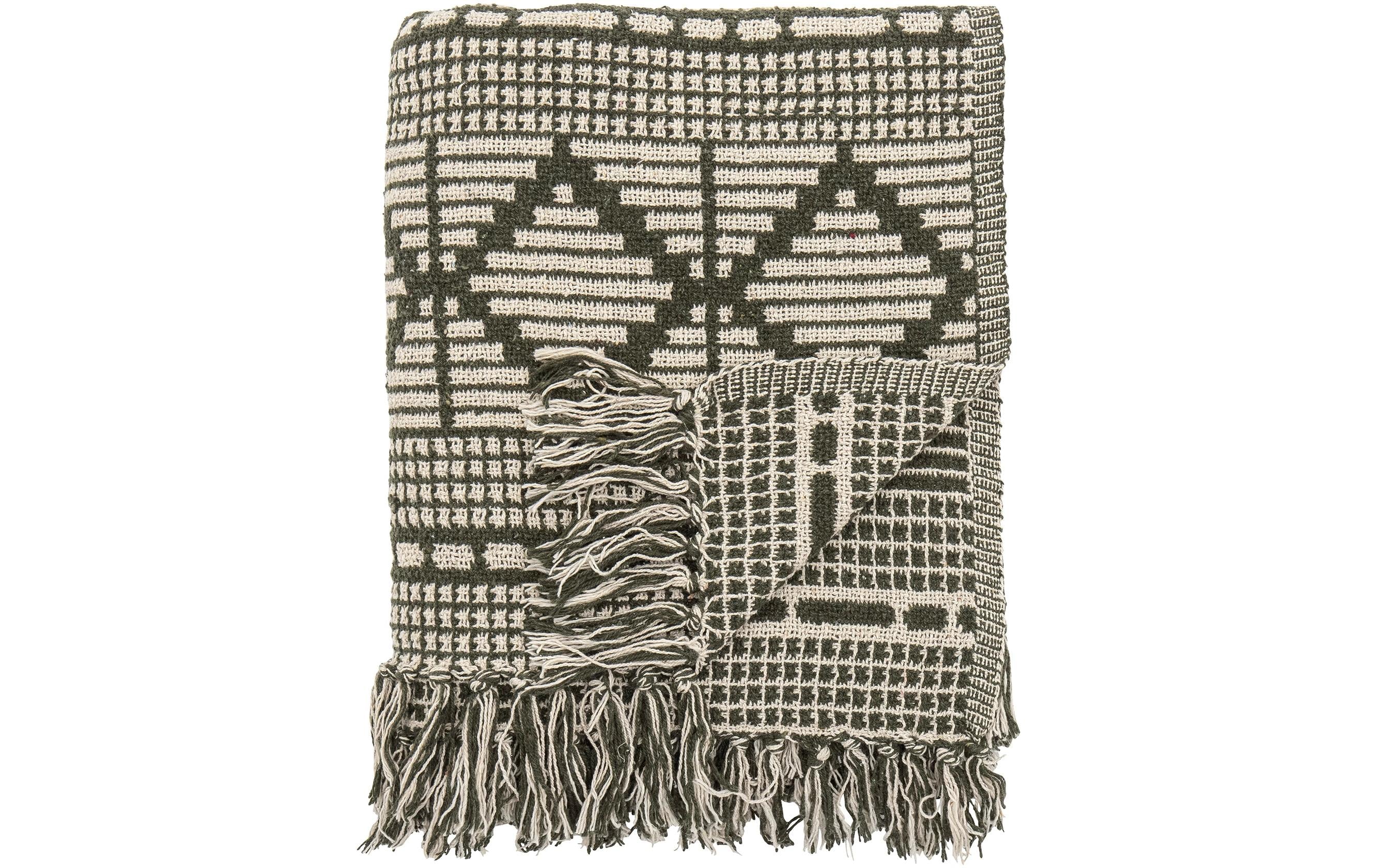 Bloomingville Decke Gutte 130 x 160 cm, Grün/Weiss