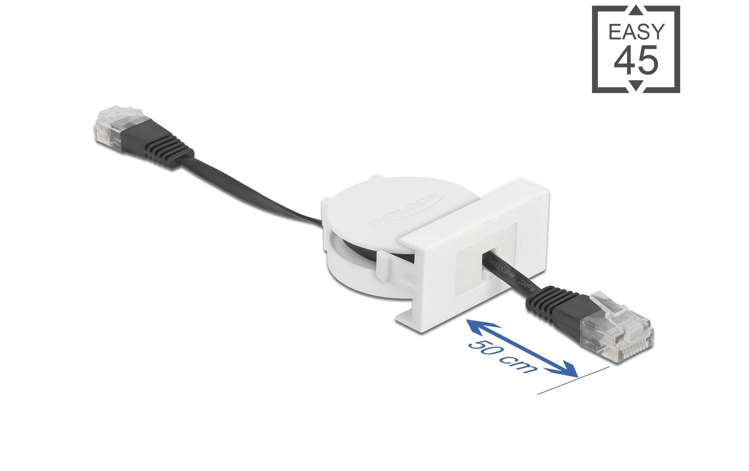 Delock Easy 45 Modul Aufrollkabel Cat 5e, SF/UTP, 0.5 m, Schwarz Delock Easy 45 Modul Aufrollkabel Cat 5e, SF/UTP, 0.5 m, Schwarz
