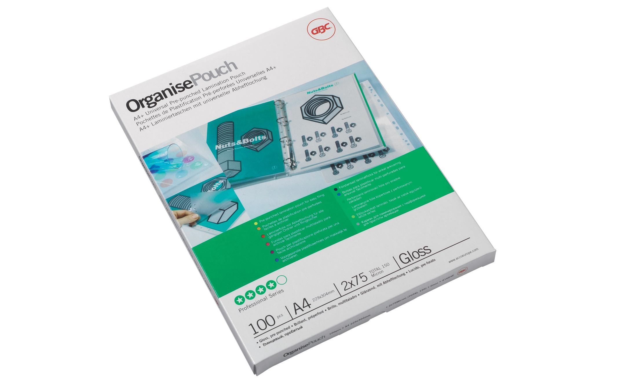 GBC Laminierfolie A4, 125 µm, 100 Stück, mit Abheftlochung GBC Laminierfolie A4, 125 µm, 100 Stück, mit Abheftlochung