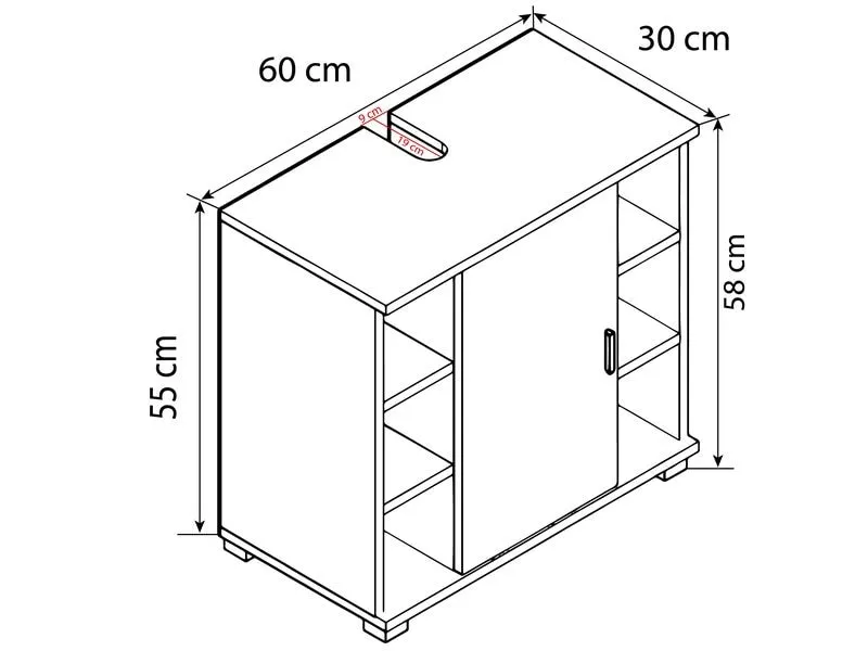 VCM Waschbeckenunterschrank Zalo M 60 x 58 cm, Weiss/Schwarz