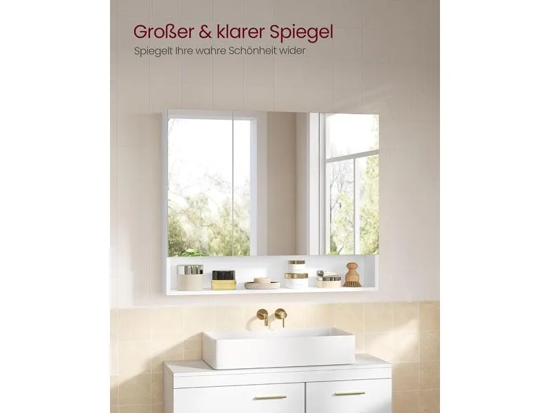 VASAGLE Spiegelschrank Weiss, 90 x 16.5 x 75 cm