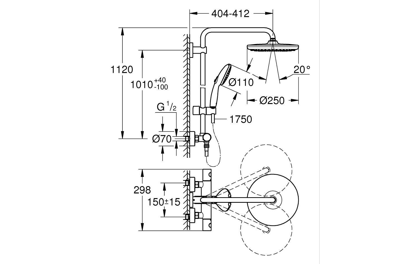 GROHE Vitalio Start 250 Aufputz Thermostat Rund Schwarz Matt