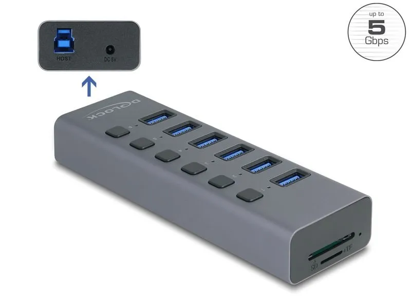 Delock Hub (Externer, USB 5 Gbps, 6 Port, mit Schalter) Delock Hub (Externer, USB 5 Gbps, 6 Port, mit Schalter)
