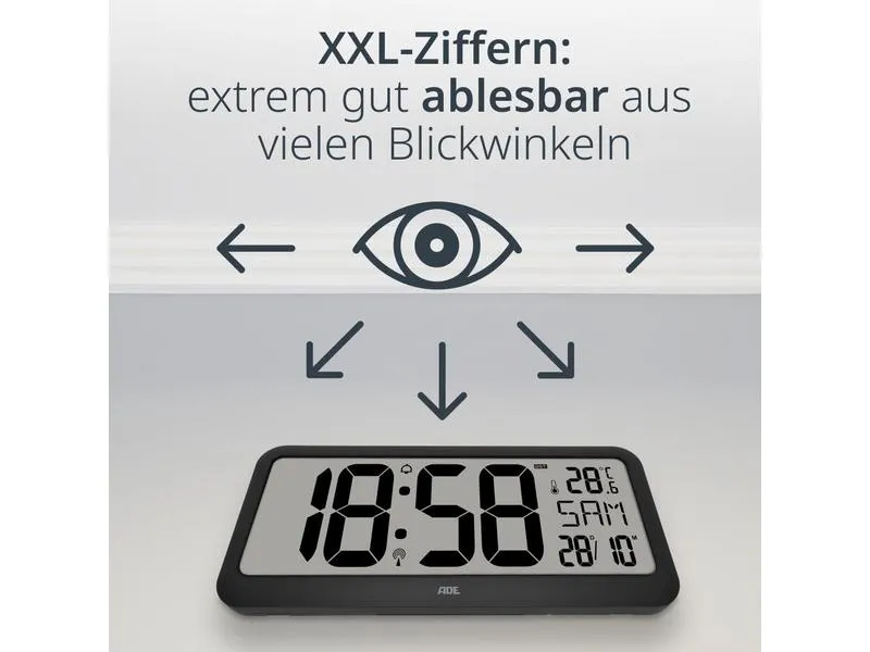 ADE Funkuhr XXL Wanduhr oder Regeluhr Schwarz ADE Funkuhr XXL Wanduhr oder Regeluhr Schwarz