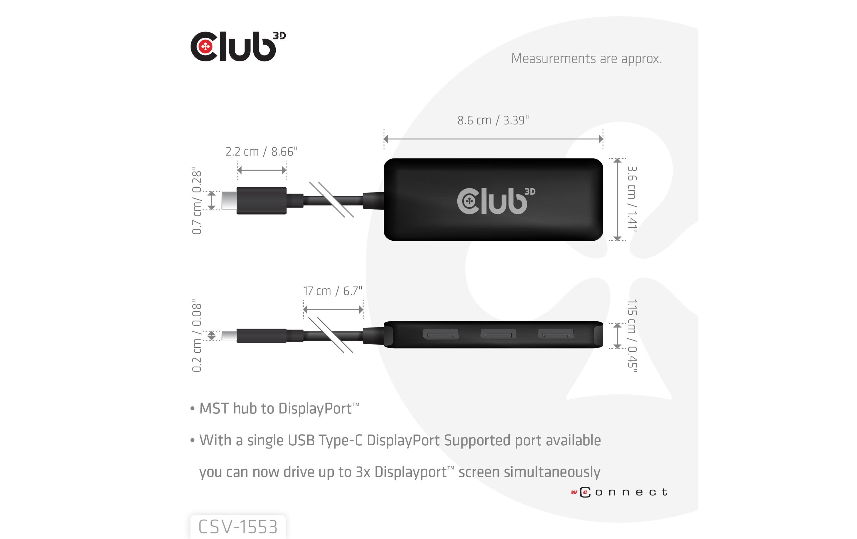 Club 3D Adapterkabel CSV-1553 MST Hub USB Type-C - DisplayPort