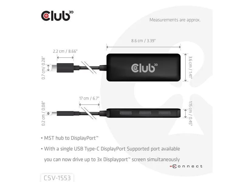 Club 3D Adapterkabel CSV-1553 MST Hub USB Type-C - DisplayPort Club 3D Adapterkabel CSV-1553 MST Hub USB Type-C - DisplayPort