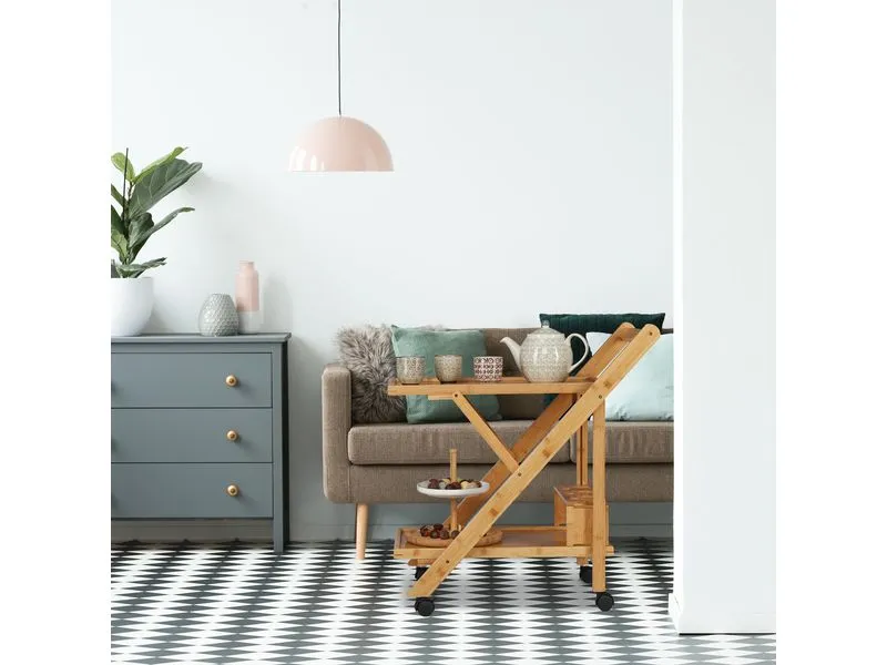 relaxdays Servierwagen mit 2 Ablagen 70 x 40.5 x 65 cm, Braun/Schwarz